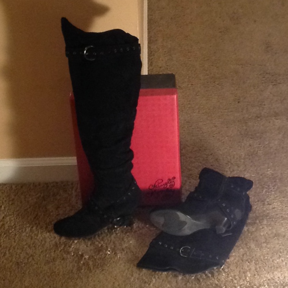 Naughty Monkey Over the knee black suede boots